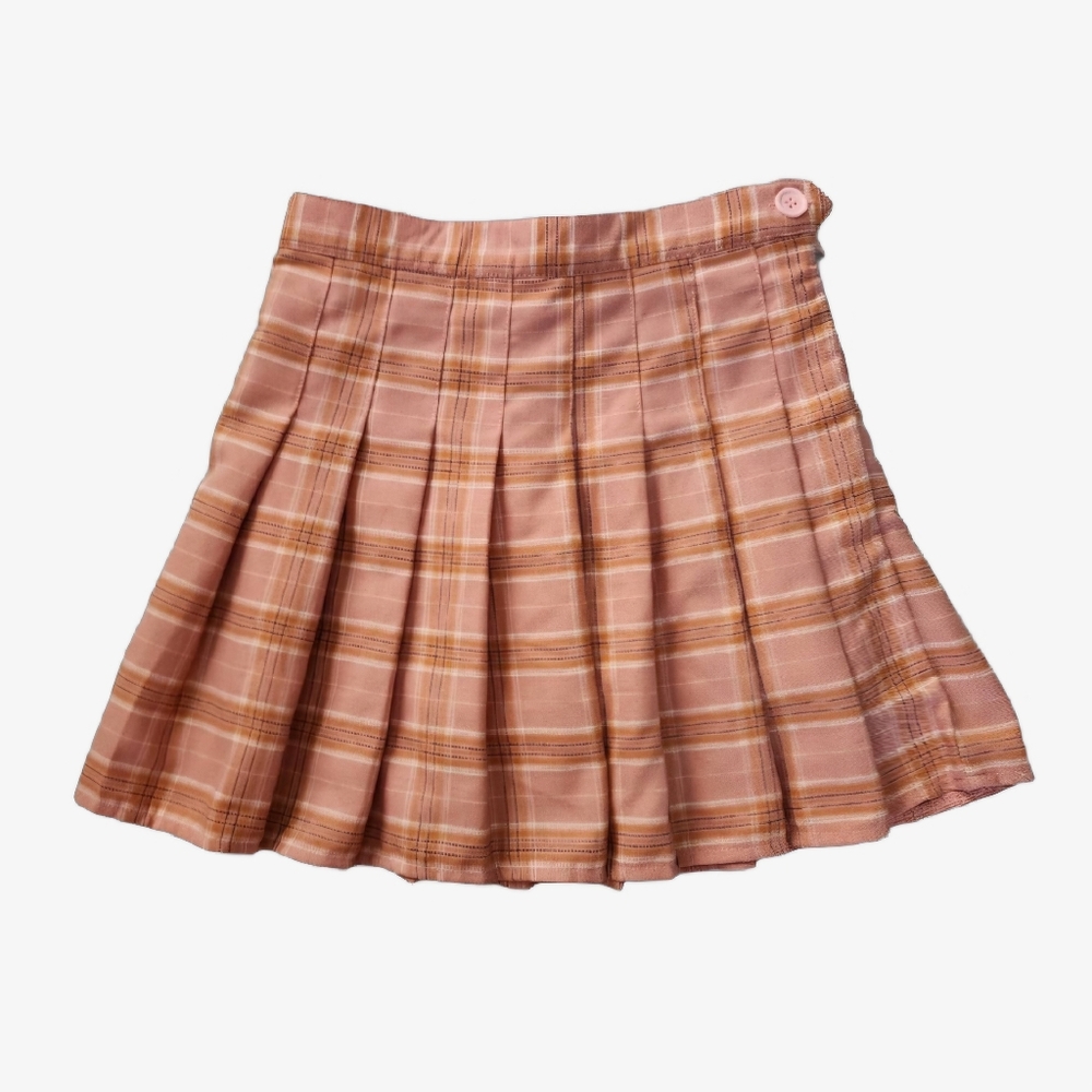 Plaid Pleated Skirt - Pink